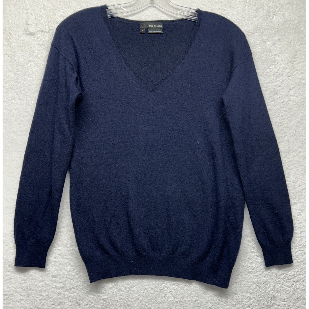 The Kooples Womens Size M Blue Cashmere Long Sleeve Leather Elbow Pad Sweater